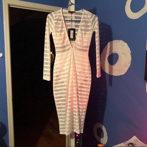 White plunge midi dress.